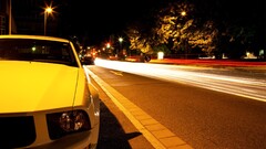 Car yellow cars Ford mustang muscle cars night long exposure