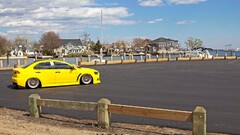 Car yellow cars Mitsubishi Lancer Evo X Harbor vehicle