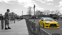 Car yellow cars selective coloring Mitsubishi Lancer Evo X Men