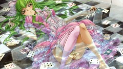 Cards anime girls code geass green hair checkered C & C