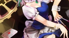 Cards Knives white hair stockings anime girls maids short hair 