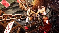 Cards red eyes chains looking up anime boys