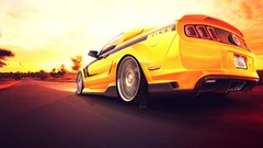 Cars artwork low-angle shot rear angle view Ford Mustang Boss 