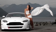 Cars Aston Martin widescreen girls with cars white cars