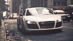 Cars audi r8 urban outdoors vehicles white cars upscaled