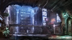 Cars bar buildings streets cityscapes artwork digital art