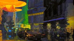 Cars Blade Runner cityscapes concept art artwork Syd Mead