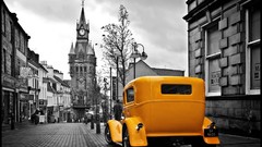 Cars cityscapes selective coloring yellow cars