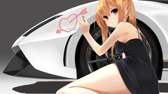 Cars dress red eyes blondes anime girls