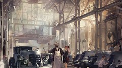 Cars hats beard skirts anime girls indoors vehicles redheads 