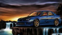 Cars paintings waterfalls subaru impreza wrx