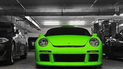 Cars Porsche green cars selective coloring