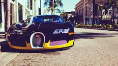 Cars roads palm trees USA sunlight bugatti veyron