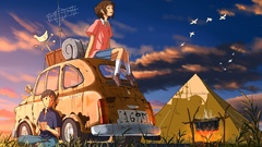 Cars skirts anime girls short hair anime boys original 