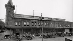 Cars street monochrome buildings historic old photography