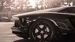 Cars sunlight Lamborghini-Aventador Rims grayscale