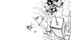 Cartoons buildings Cows white