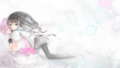 Cartoons pink hair anime girls brunettes mahou shoujo madoka 