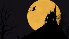 Castles Trees Halloween moon