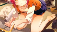 Cats Anime anime girls orange hair scans paint brushes Porurin