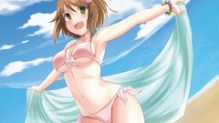 Cats Anime artist Beaches anime girls green eyes ecchi bikini