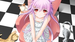 Cats Anime Bags red eyes sitting pink hair anime girls bangs 