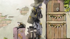 Cats anime girls doors witches artwork