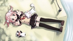 Cats anime girls school uniforms lying down sakura musubi 