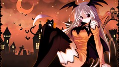 Cats Anime Halloween anime girls witches soft shading