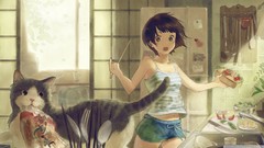 Cats Anime kitchen artwork original characters