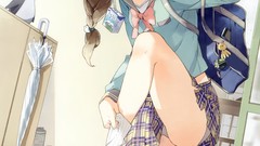 Cats Anime Penguins schoolgirls skirts blush anime girls 