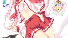 Cats Anime Sweets beds pillows pink hair anime girls lingerie 