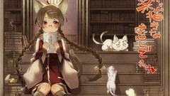 Cats Books red eyes blush anime girls brunettes nekomimi cat 
