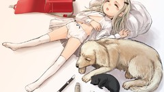 Cats Dogs Anime sleeping socks white hair blondes anime girls 