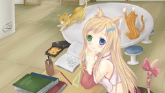 Cats drawings blondes anime girls