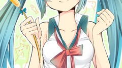 Cats fish Ribbons skirts smiling long hair anime girls green 