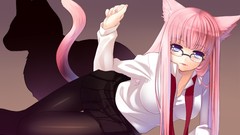 Cats glasses blouse skirts pink hair pantyhose vocaloid 