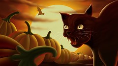 Cats Halloween moon pumpkins