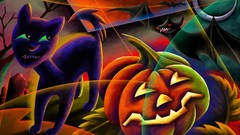 Cats Halloween pumpkins artwork
