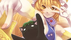 Cats hats gloves blondes anime girls short hair bangs yellow 