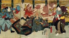 Cats Japan Japanese costume kimono artwork traditional art 