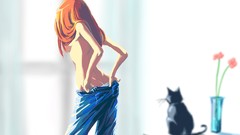 Cats long hair anime girls ecchi redheads