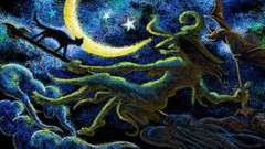 Cats moon brooms artwork