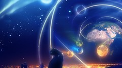 Cats planets outer space nightfall