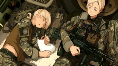 Cats weapons Guns Anime sleeping soldiers camouflage blondes 