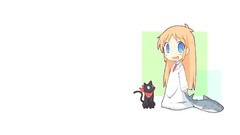 Cats white background Sharks long hair anime girls blue eyes 