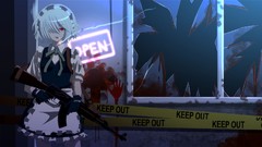 Caution Guns blood Anime dress Police tape gloves Print grey 