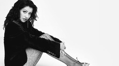 Celebrity Christina Aguilera singers grayscale fishnet lingerie