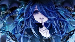 Chains blue hair long hair anime girls blue eyes purple eyes 