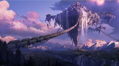 chains landscape digital art floating island fantasy art forest